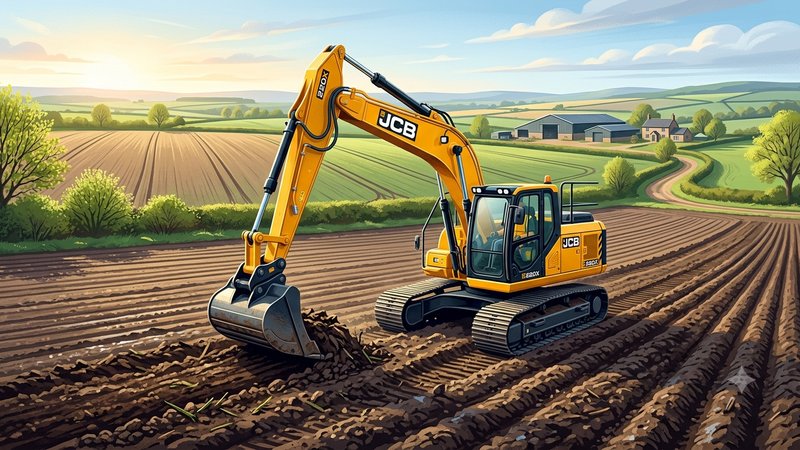 Экскаватор JCB подготавливает сельскохозяйственное поле к посевной кампании 2026 года от компании Техника Псков